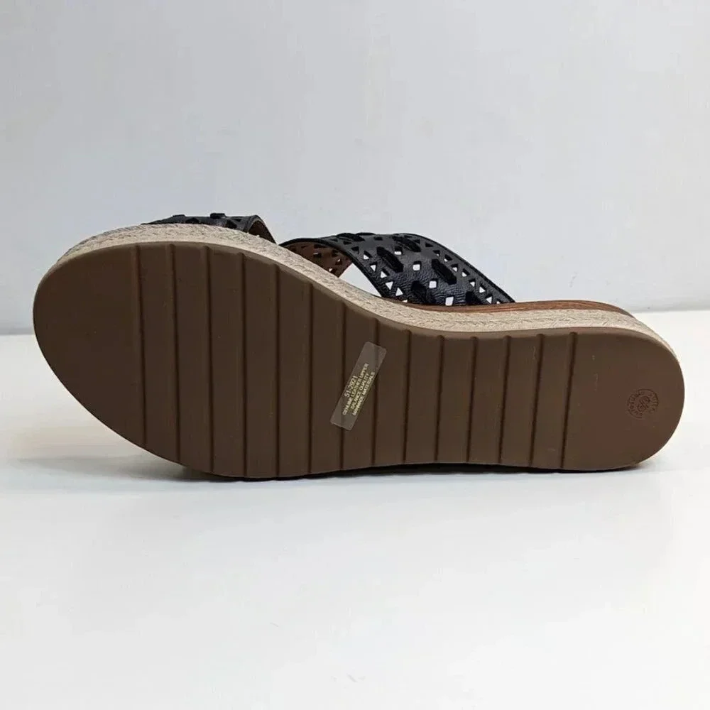 New Bella Vita Exa-Italy Wedge Sandal, Black Leather Size 7.5